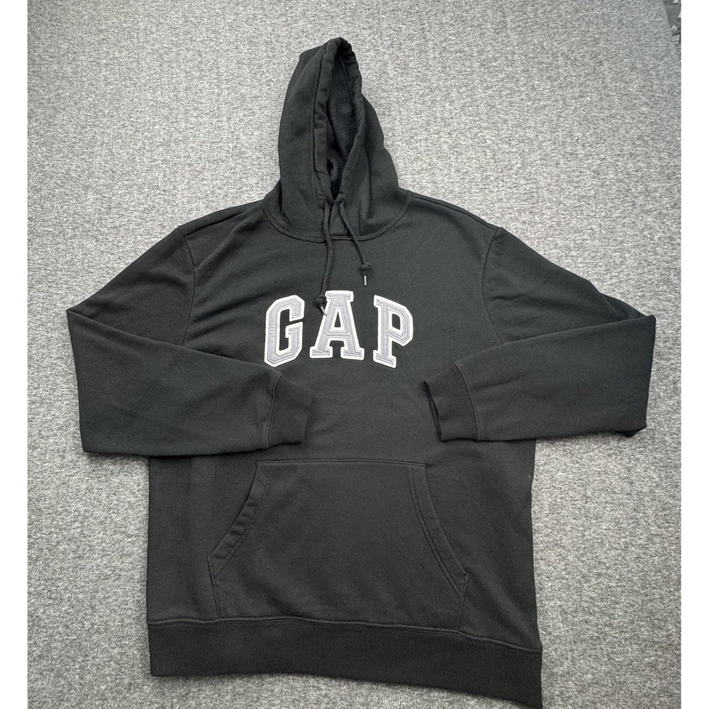 Gap Hoodie Mens Sz Large Black Big Logo Spellout Pullover
